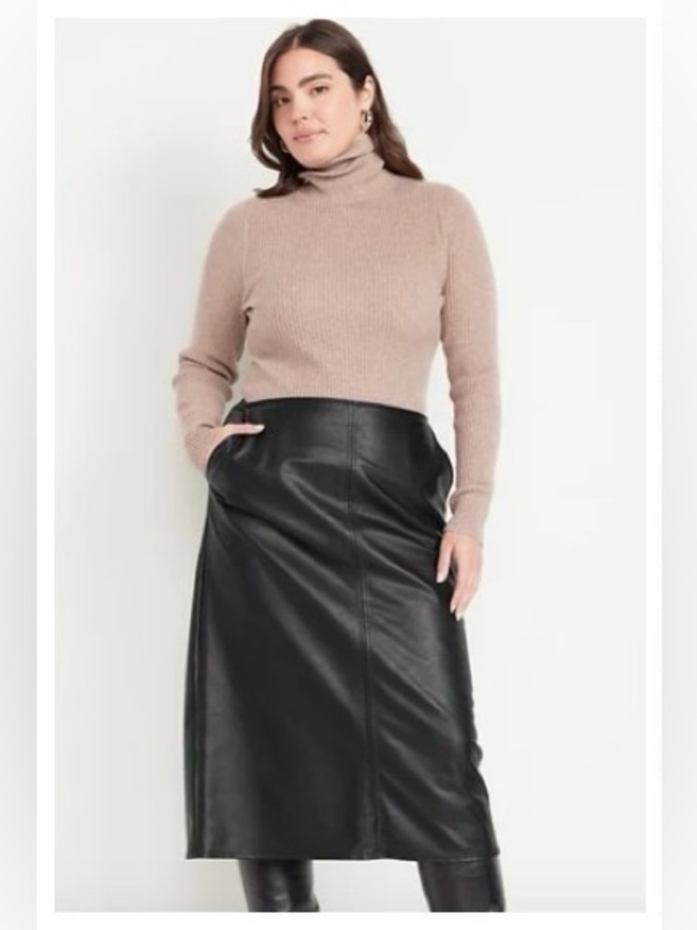 NEW w/ Tags JET-BLACK Faux Leather 2X 44" Waist Midi Skirt by Old Navy